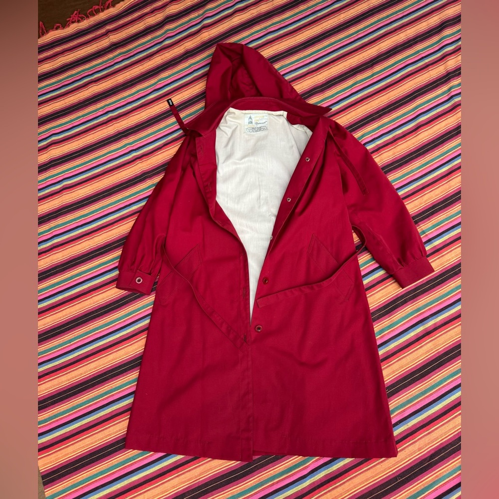 London Fog Maincoats Red Hooded Rain Trench Coat Women 10